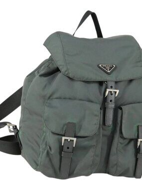 PRADA Backpack Nylon Green Silver Auth 157248